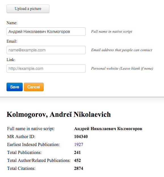 Screen Shot Komogorov - Author page edited