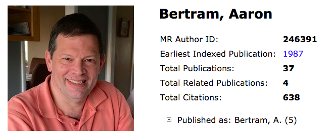Screen shot of Aaron Bertram's Author Profile page on MathSciNet
