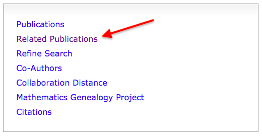 Selecting "Related Publications" in an author profile page on MathSciNet