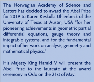 Official announcement of Abel Prize being awarded to Karen Uhlenbeck