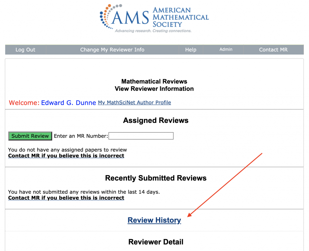 Screen shot of a reviewer page