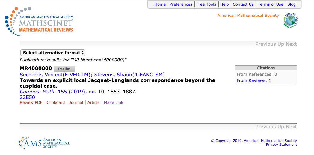 Screenshot of item #MR4000000 in MathSciNet