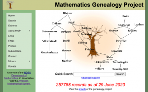 Mathematics Genealogy Project Main Page screenshot